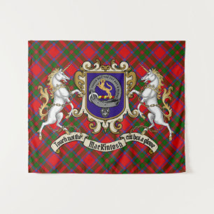 MacKintosh Clan Badge & Unicorns w/Tartan Wandkleed