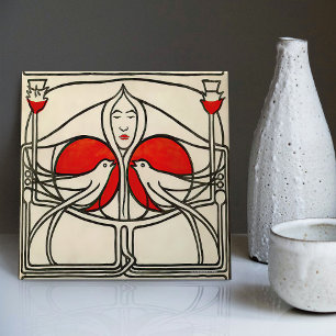 Mackintosh Lovebirds Abstract Wanddecoratie Vogel Tegeltje
