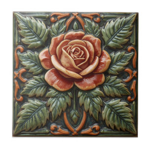 Mackintosh Roos Faux Reliëf Arts & Crafts Reproduc Tegeltje
