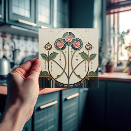 Mackintosh Rose Art Nouveau Faux Stained Glass Tegeltje