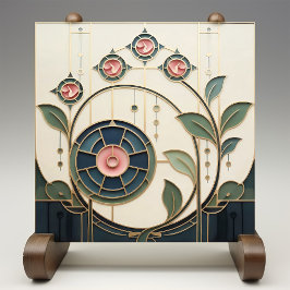 Mackintosh Rose Art Nouveau Nabootsing Glas Tegeltje
