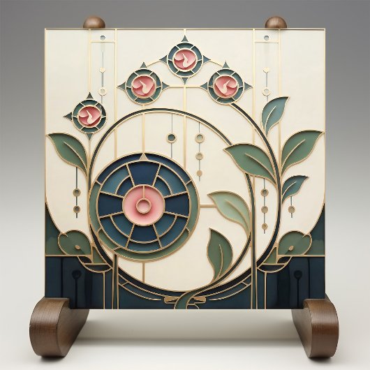 Mackintosh Rose Art Nouveau Nabootsing Glas Tegeltje