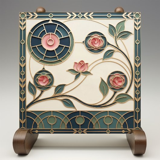 Mackintosh Rose Art Nouveau Nabootsing Glas Tegeltje