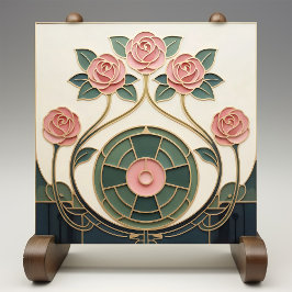 Mackintosh Rose Art Nouveau Nabootsingel Glas Tegeltje