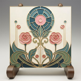Mackintosh Rose Art Nouveau Nabootsingel Glas Tegeltje