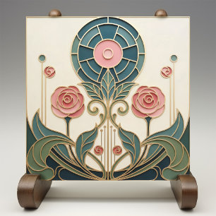 Mackintosh Rose Art Nouveau Nabootsingel Glas Tegeltje