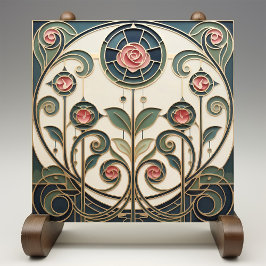 Mackintosh Rose Art Nouveau Nepglas Tegeltje