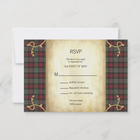 MacLachlan Schots Tartan Tuin Bruiloft RSVP (Voorkant)