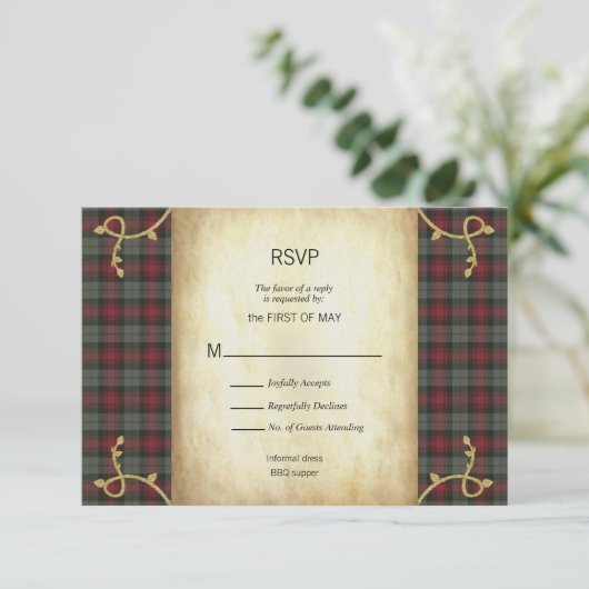 MacLachlan Schotse Tartan Tuinbruiloft RSVP (Staand voorkant)
