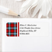 MacLaine Clan Red en Sky Blue Schotse Tartan Etiket (Insitu)