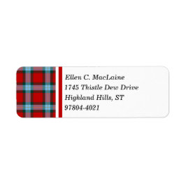 MacLaine Clan Red en Sky Blue Schotse Tartan Etiket
