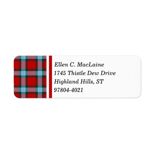 MacLaine Clan Red en Sky Blue Schotse Tartan Etiket (Voorkant)