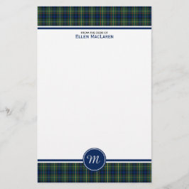 MacLaren Clan Tartan Blauw en Groen Plaid Monogram Briefpapier