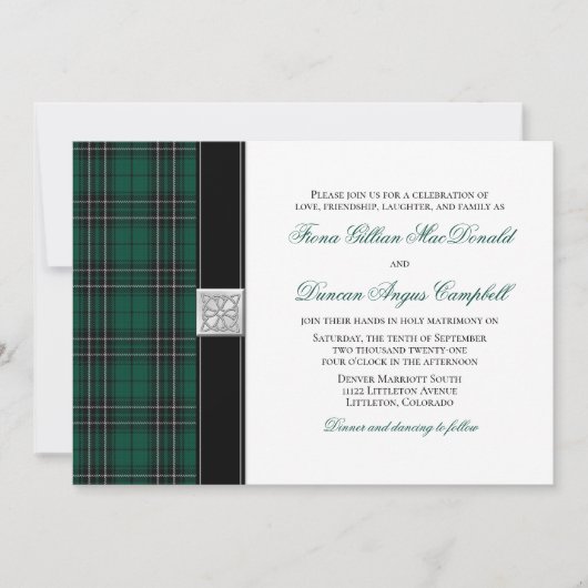 MacLean Modern Hunting Tartan Wedding Invitation Kaart (Voorkant)