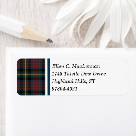 MacLennan Clan Navy Blauw en Rood Schots Tartan Etiket (Insitu)