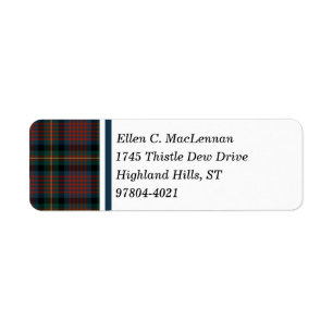 MacLennan Clan Navy Blauw en Rood Schots Tartan Etiket