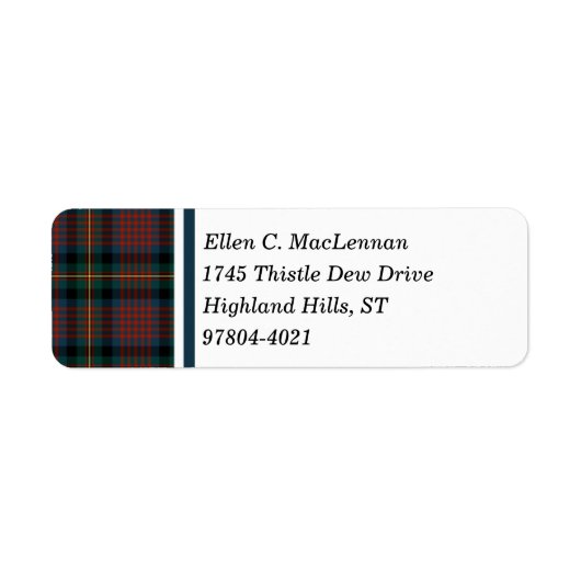 MacLennan Clan Navy Blauw en Rood Schots Tartan Etiket (Voorkant)