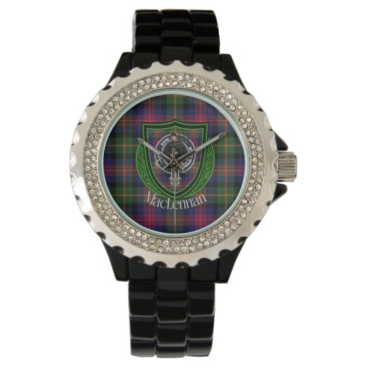 MacLennan Scottish Clan Tartan & Crest Horloge (Voorkant)