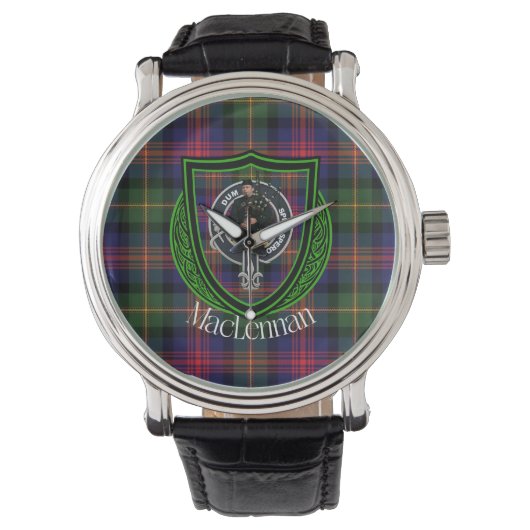 MacLennan Scottish Clan Tartan & Crest Horloge (Voorkant)