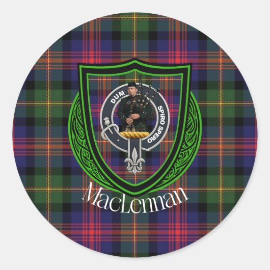 MacLennan Scottish Clan Tartan & Crest Ronde Sticker (Voorkant)