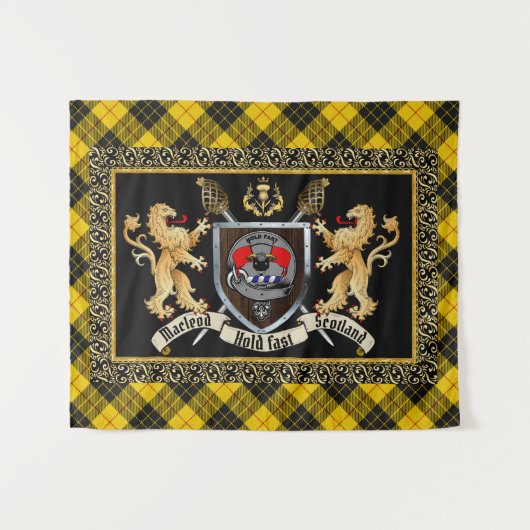 Macleod Clan Badge & Motto w/Lions Wandkleed (Voorkant (horizontaal))