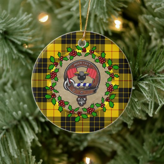 MacLeod Clan Badge & Tartan Gepersonaliseerde Kers Keramisch Ornament (Boom)