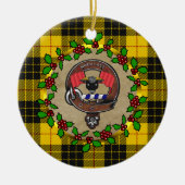 MacLeod Clan Badge & Tartan Gepersonaliseerde Kers Keramisch Ornament (Voorkant)