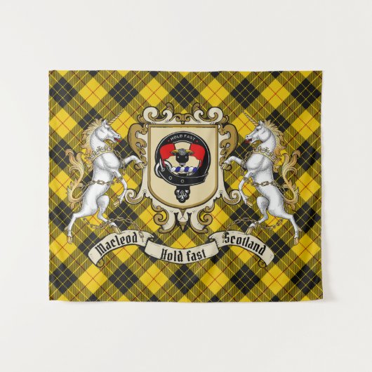 Macleod Clan Badge & Unicorns w.z. Tartan Wandkleed (Voorkant (horizontaal))