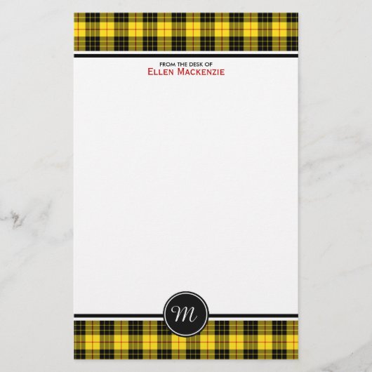 MacLeod Clan Tartan Geel Plaid Monogram Briefpapier (Voorkant)