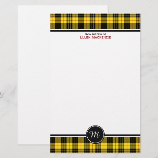 MacLeod Clan Tartan Geel Plaid Monogram Briefpapier (Voorkant / Achterkant)