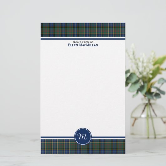MacMillan Clan Jacht Tartan Monogram Briefpapier (Staand voorkant)