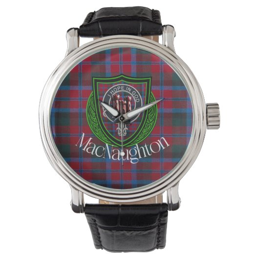 MacNaughton Scottish Clan Tartan & Crest Horloge (Voorkant)