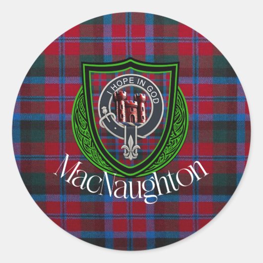MacNaughton Scottish Clan Tartan & Crest Ronde Sticker (Voorkant)