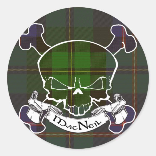 MacNeil Tartan Skull Ronde Sticker (Voorkant)