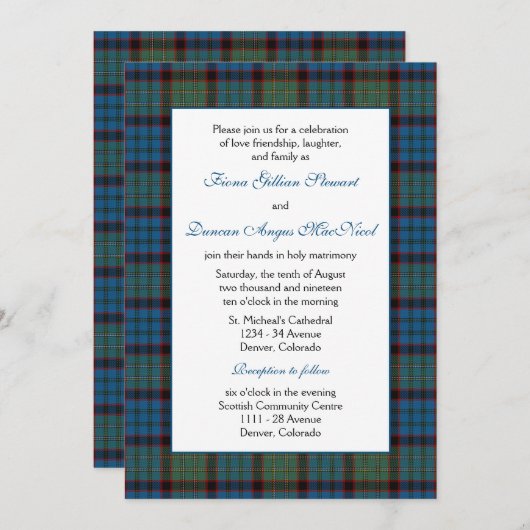 MacNichol Hunting Tartan Wedding Kaart (Voorkant / Achterkant)