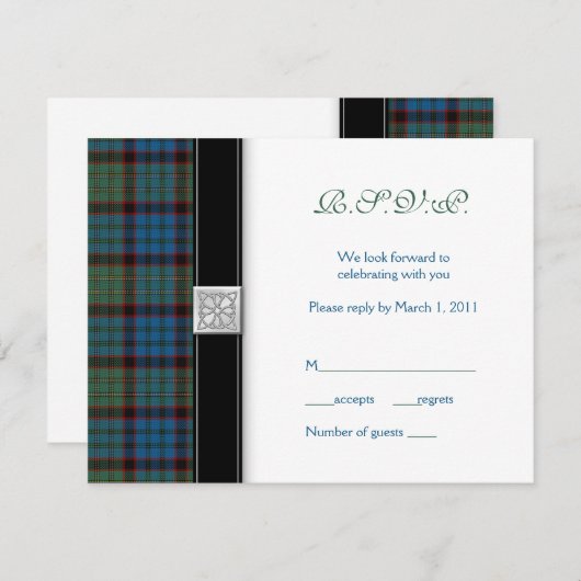 MacNicol Jacht Schotse Ruit Keltische Antwoordkaar RSVP Kaartje (Voorkant / Achterkant)