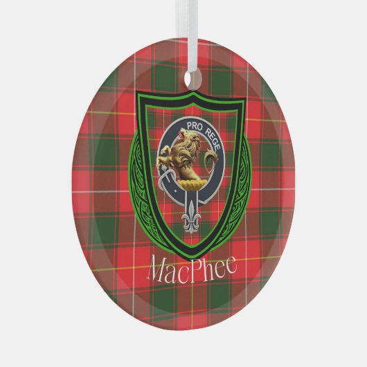 MacPhee Scottish Clan Tartan & Crest Glas Ornament (Voorkant Rechts)
