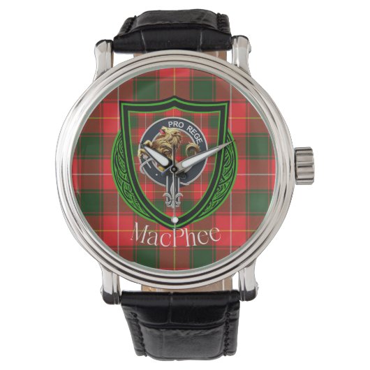 MacPhee Scottish Clan Tartan & Crest Horloge (Voorkant)