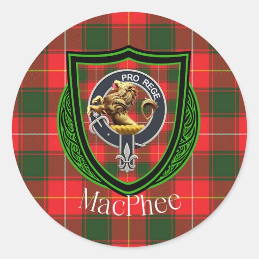 MacPhee Scottish Clan Tartan & Crest Ronde Sticker (Voorkant)