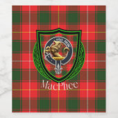 MacPhee Scottish Clan Tartan & Crest Wijn Etiket (Enkel label)