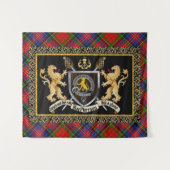 MacPherson Clan Badge & Motto w/Lions Tapestry Wandkleed (Voorkant (horizontaal))