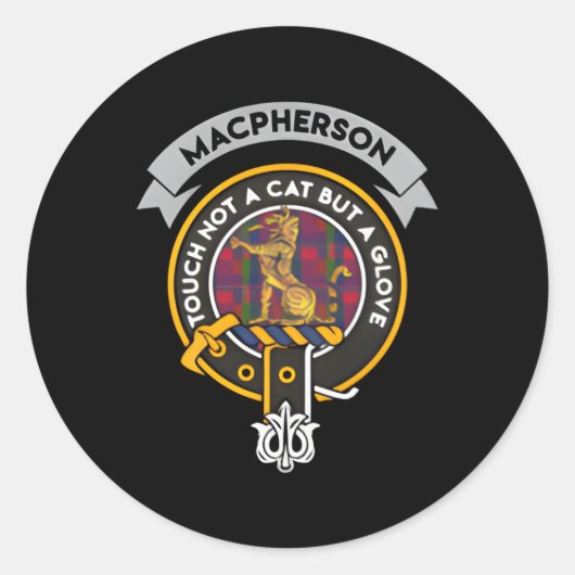 Macpherson Clan Badge Schotse Tan Ronde Sticker (Voorkant)