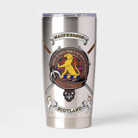 MacPherson Clan Badge Tartan & Zwaarden Geïsoleerde Drinkbeker (Voorkant)
