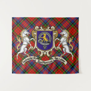 MacPherson Clan Badge & Unicorns w/Tartan Wandkleed