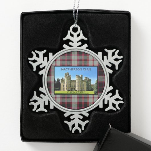 Macpherson Clan Cluny Castle Tartan Tin Sneeuwvlok Ornament (Kistje)