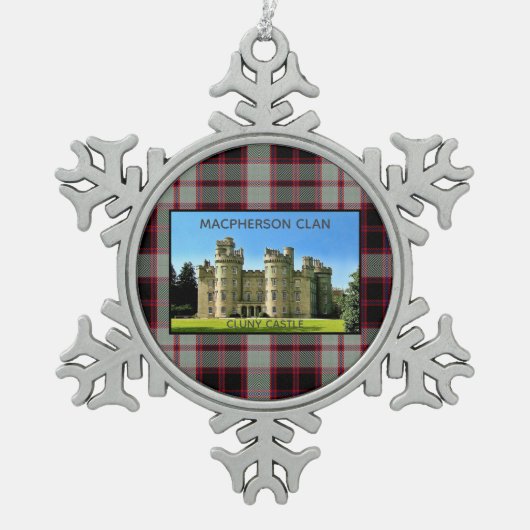 Macpherson Clan Cluny Castle Tartan Tin Sneeuwvlok Ornament (Voorkant)
