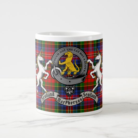 MacPherson/McPherson Badge w/Tartan Gepersonalisee Grote Koffiekop (Voorkant)