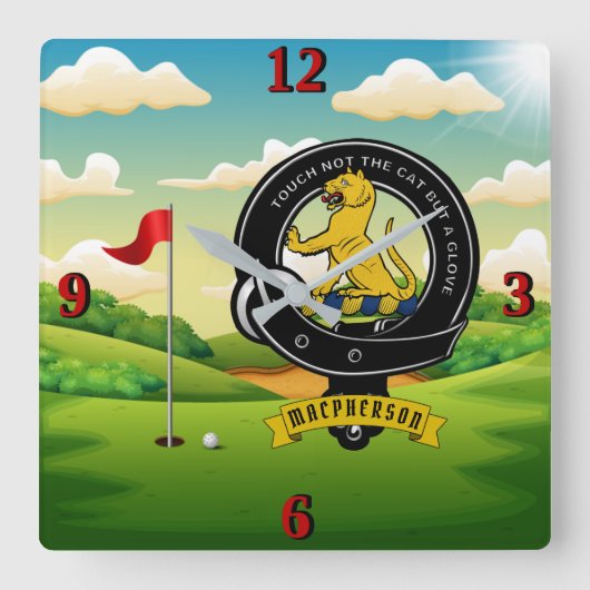 MacPherson/McPherson Clan Badge Personalized Golf Vierkante Klok (Voorkant)