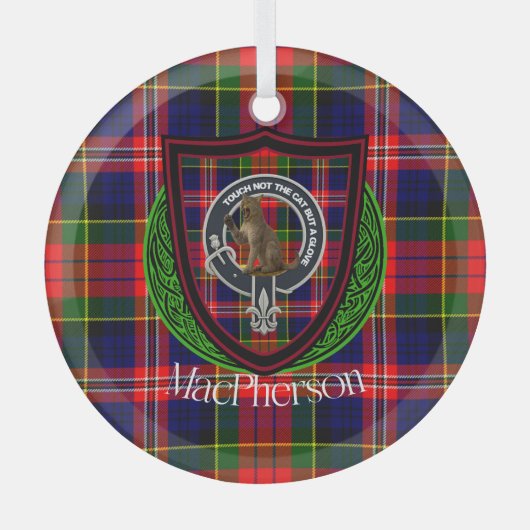 MacPherson Schotse Clan Tartan & Crest Glas Ornament (Voorkant)