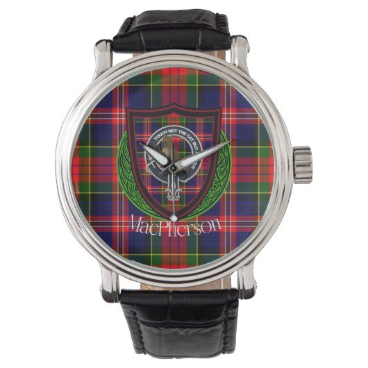 MacPherson Schotse Clan Tartan & Crest Horloge (Voorkant)